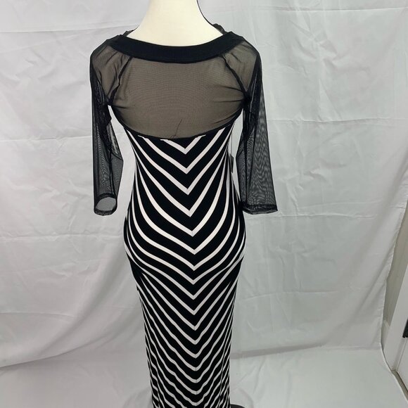 BEBE MAXI DRESS SWAROVSKI RHINESTONE LOGO BLACK/WHITE STRIPED DESIGN - Picture 10 of 11